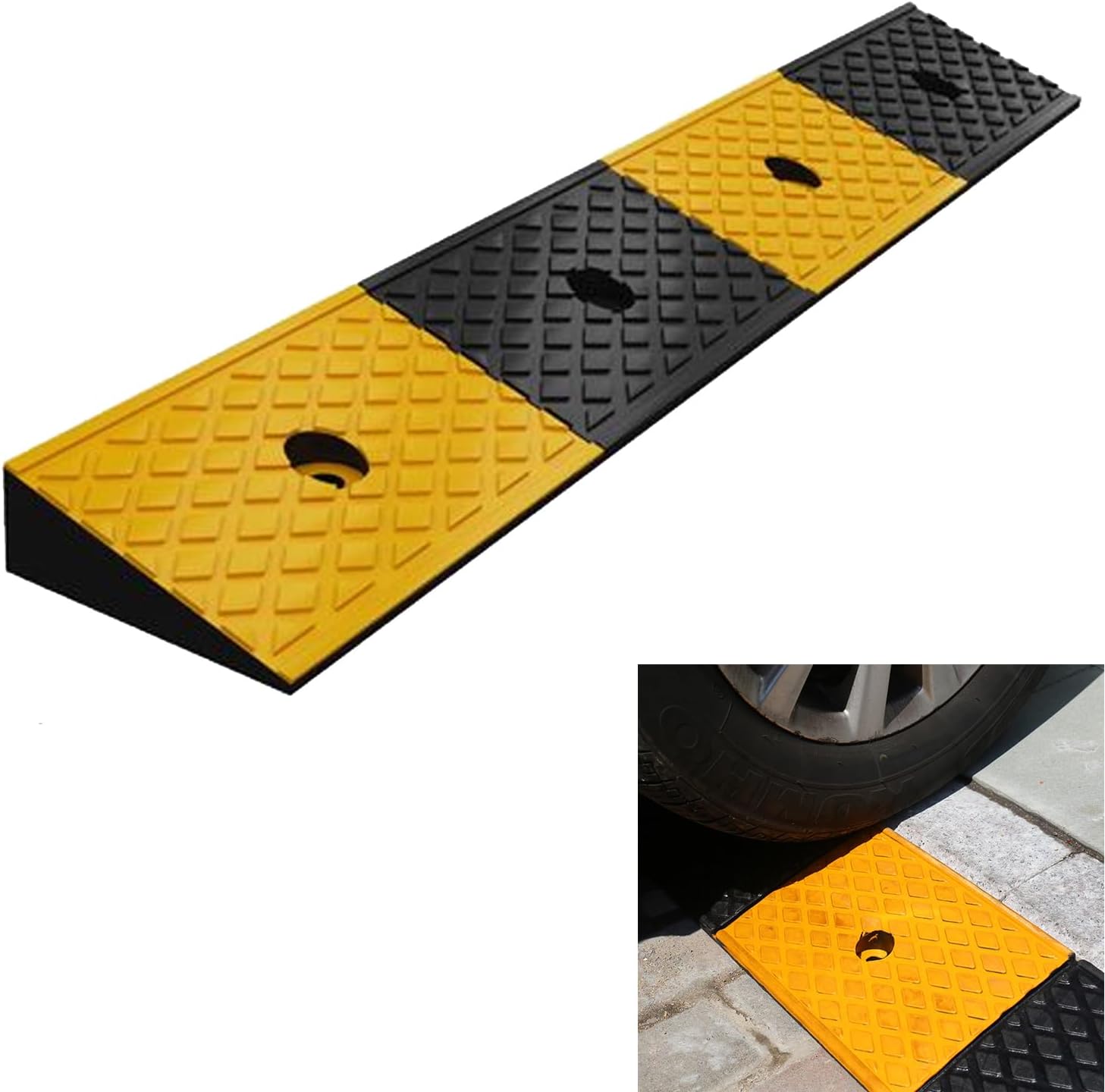 Nisorpa 2" Rubber Curb Ramps Heavy Duty Driveway Curb Ramps Loading Rubber Curb Ramp Threshold Ramp for Car Vehicle SUV Truck Motorcycle Wheelchair Sidewalk Curb Ramp 39.3x5.9x2 Inch