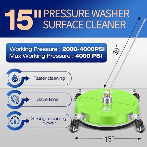 15" Pressure Washer Surface Cleaner with 4 Wheels, Stainless Steel R155318