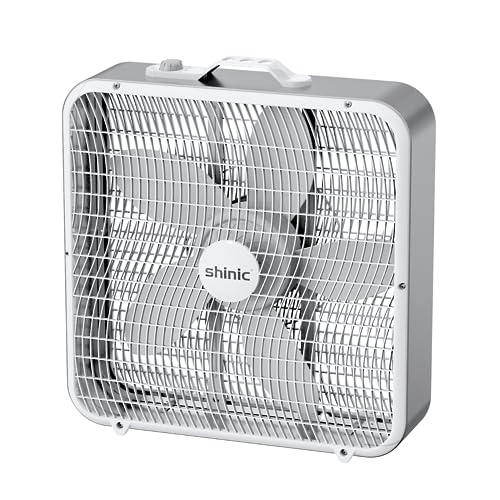 shinic 20 Inch Box Fan,3-Speed Cooling Fan for Air Circulation with Easy Carry Handle and Safety Grills,Powerful Fan for Indoor Use Home Garage and workshop,White(2 Pack)