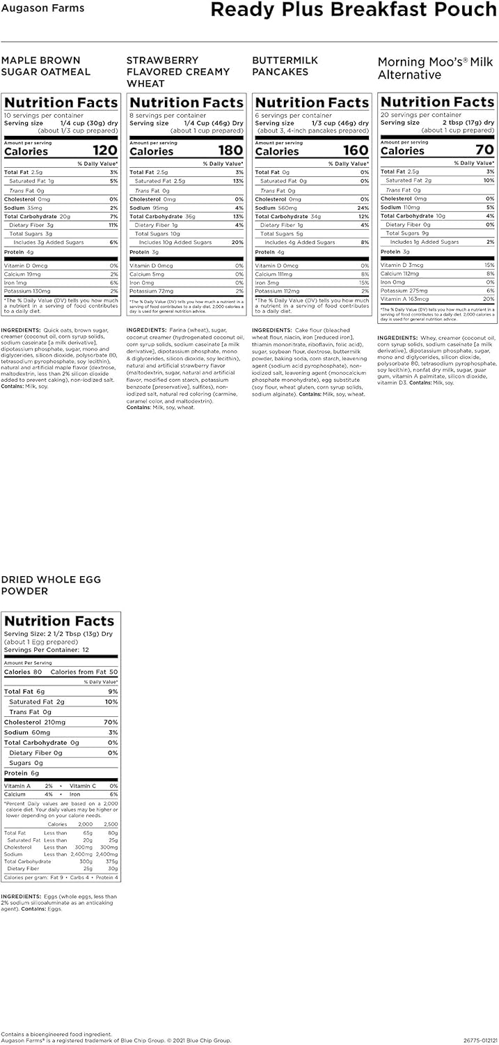 Emergency Breakfast Food Supply, 30-Year Shelf Life X7595