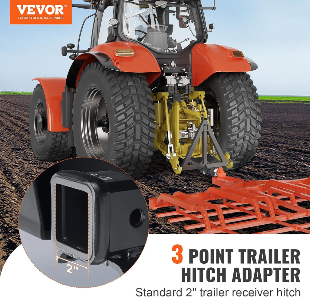 3 Point Hitch Receiver 2" Trailer Hitch Tractor Tow Drawbar Adapter with Pins C457