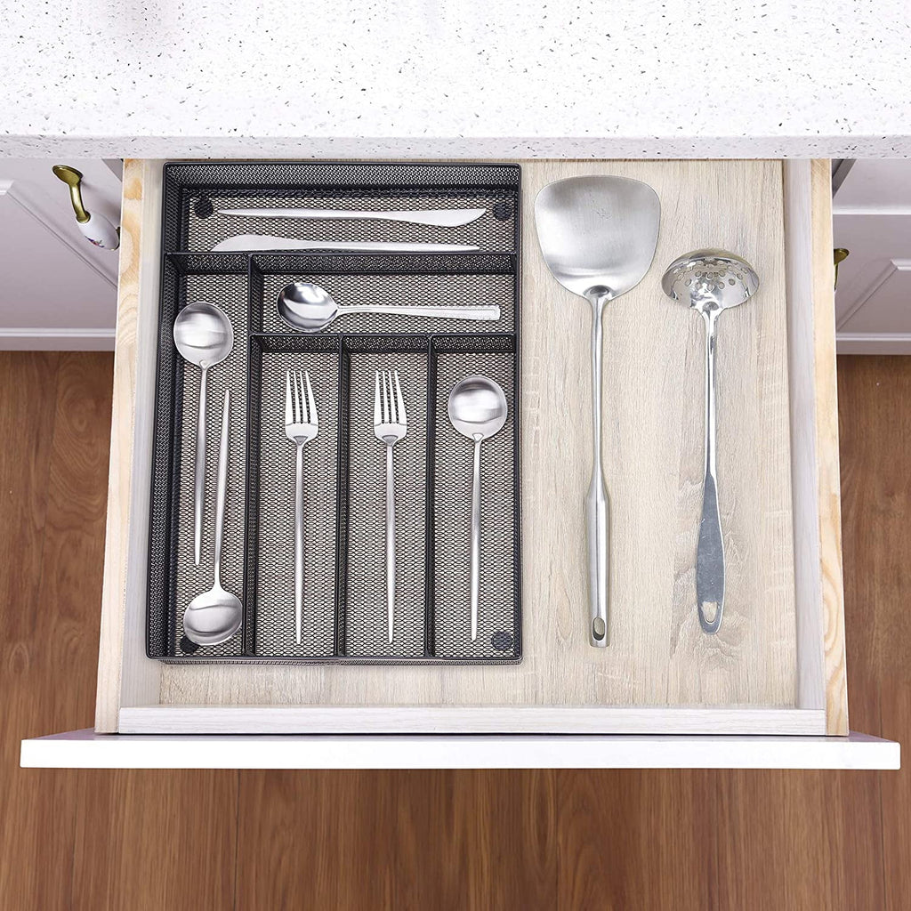 Metal Mesh Kitchen Flatware Organizer Tray with Non Slip Mat J562