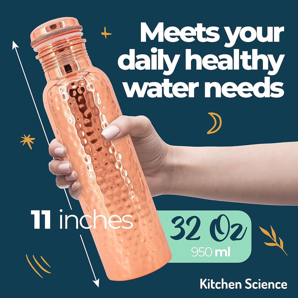 Copper Water Bottle 34oz with Tumbler, Carrying Bag & Deco Sleeve N856612