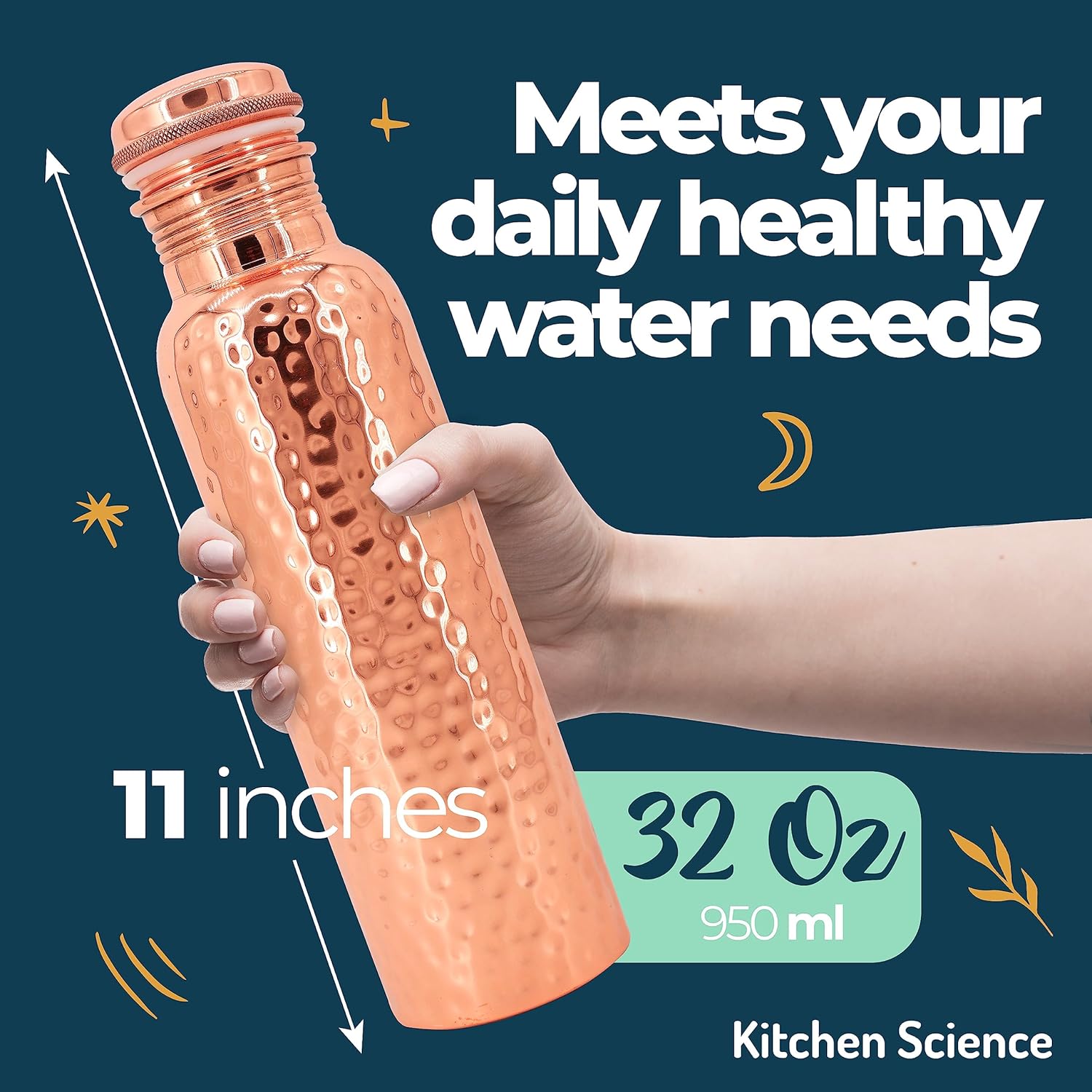 Copper Water Bottle 34oz with Tumbler, Carrying Bag & Deco Sleeve N856612