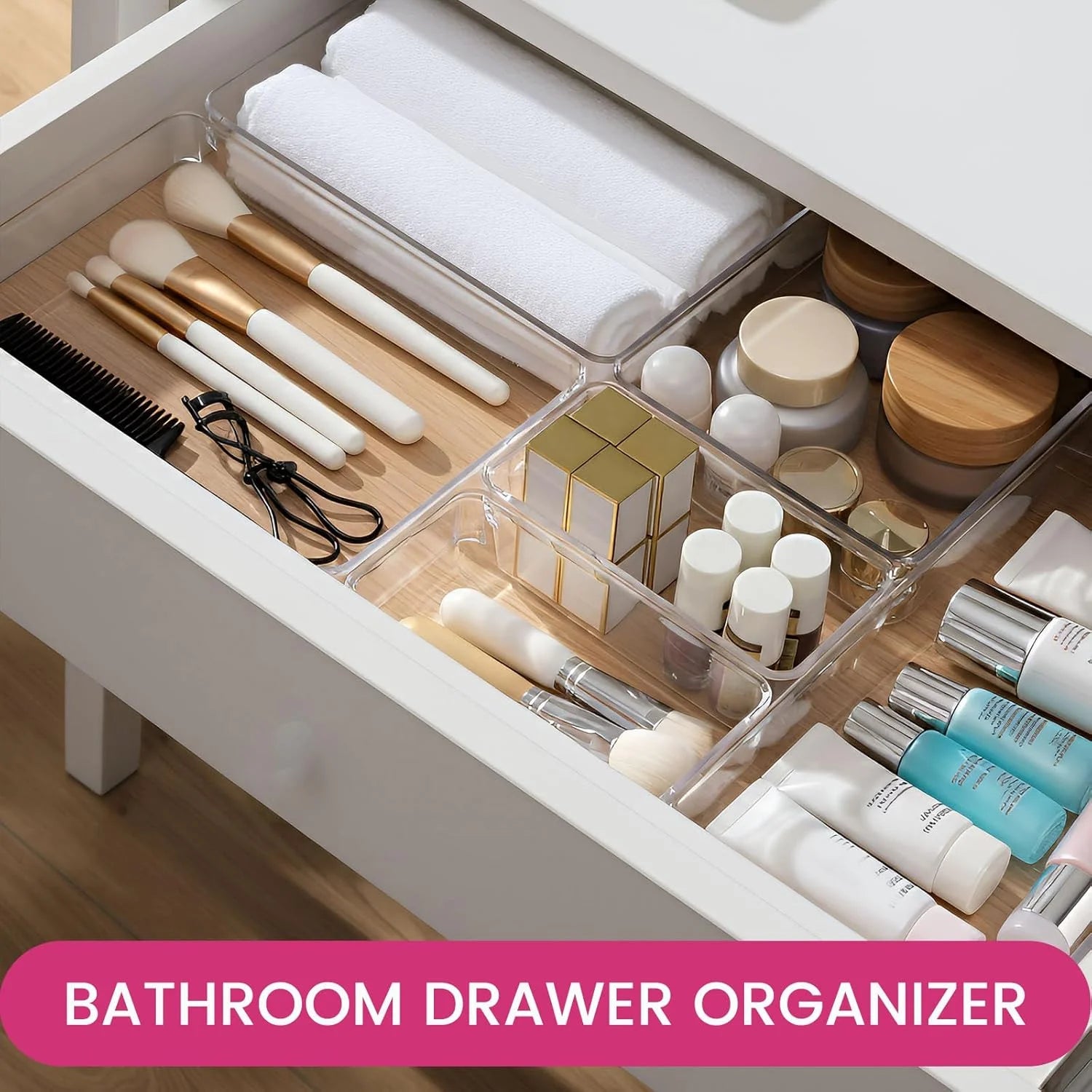 Large Clear Plastic Drawer Organizer Bins, 5 Size Heavy Duty Storage for Kitchen Utensils O979