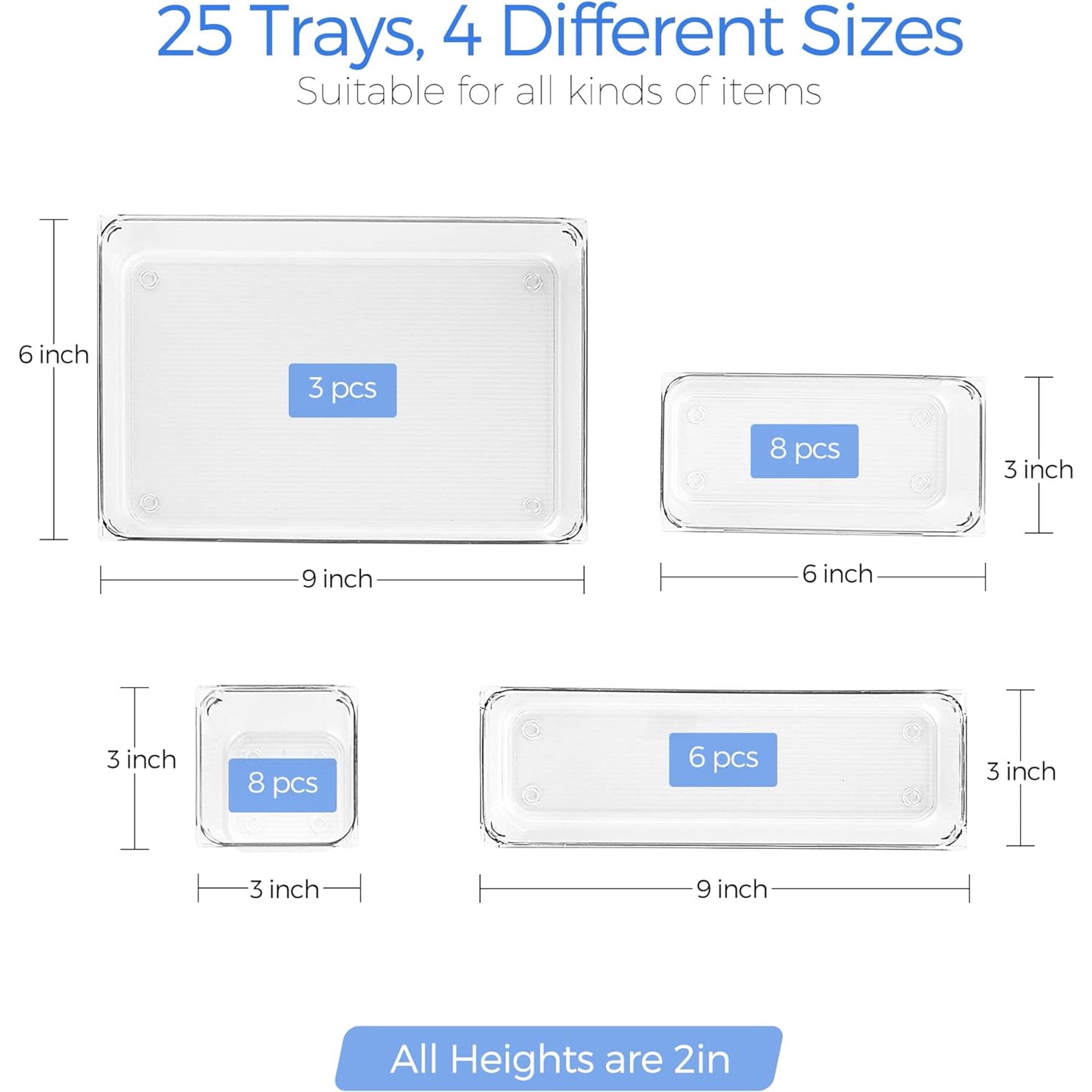 Plastic Drawer Organizer Bins with Non-Slip Pads, 25 PCS M69638