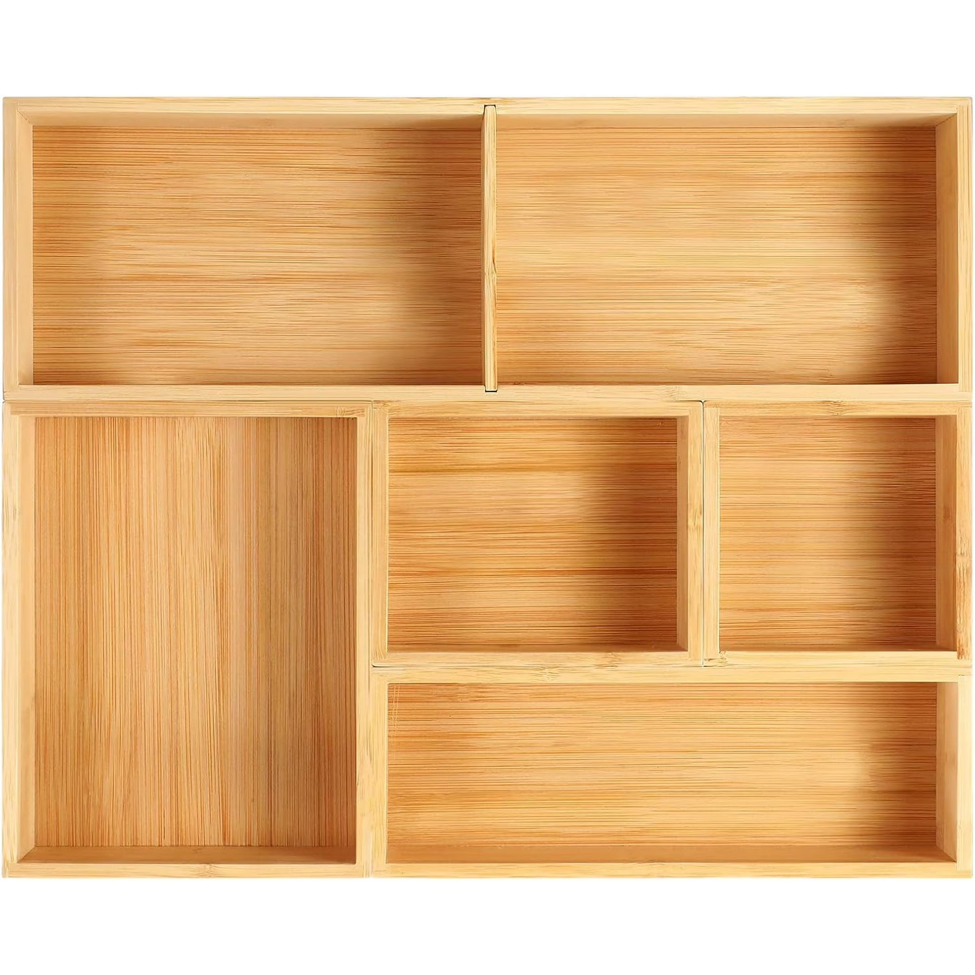 Drawer Organizer, Set of 9 Bamboo Wood Kitchen Makeup Desk Junk Tea Drawer Storage Boxes Bins for Cutlery Silverware Utensils Flatware, Small Wooden Container Tray for Bathroom