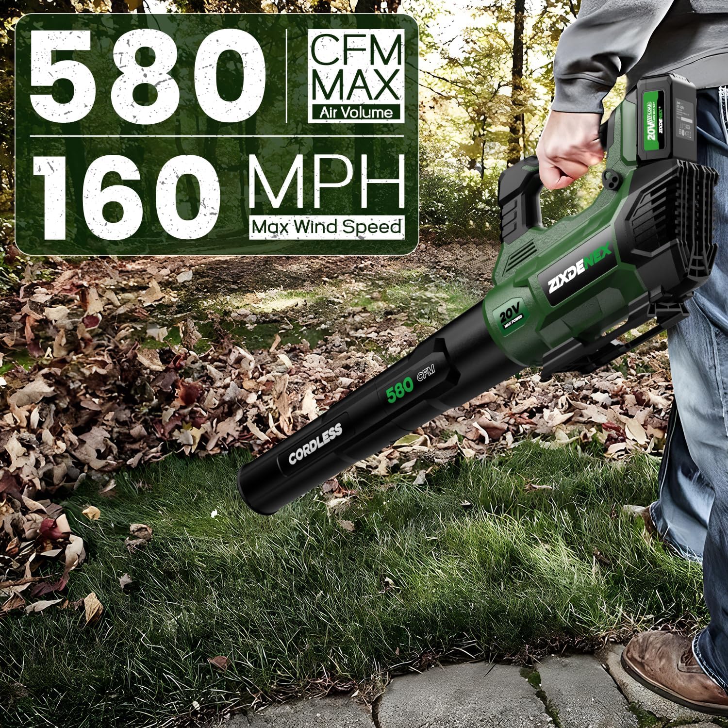 Cordless Leaf Blower, 580CFM Electric with 4.0Ah Battery and Fast Charger S433