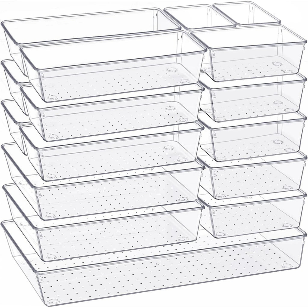 Clear Plastic Drawer Organizer Set - 14 PCS Storage Bins for Kitchen, Bathroom, Makeup and Office H497748
