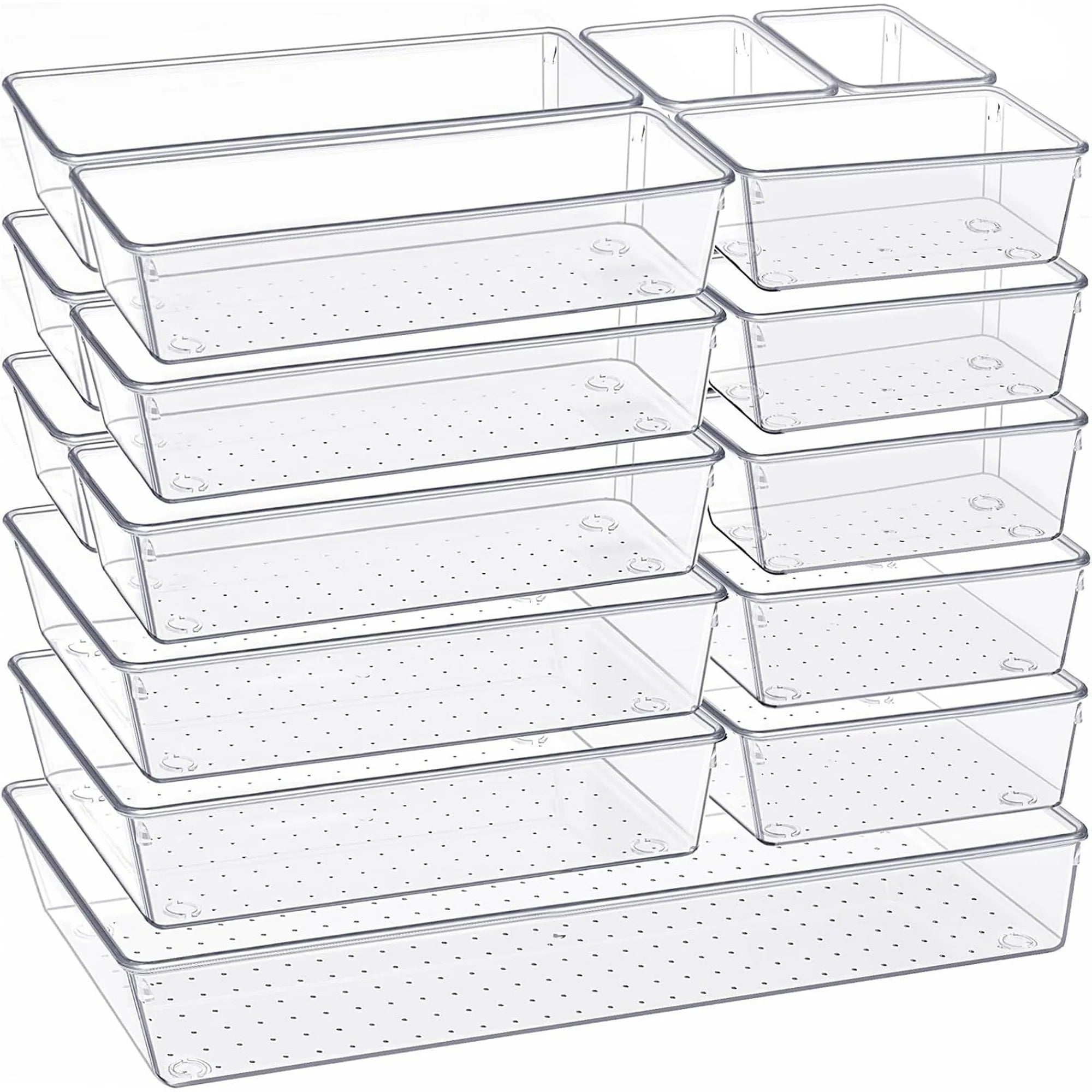 Clear Plastic Drawer Organizer Set - 14 PCS Storage Bins for Kitchen, Bathroom, Makeup and Office H497748