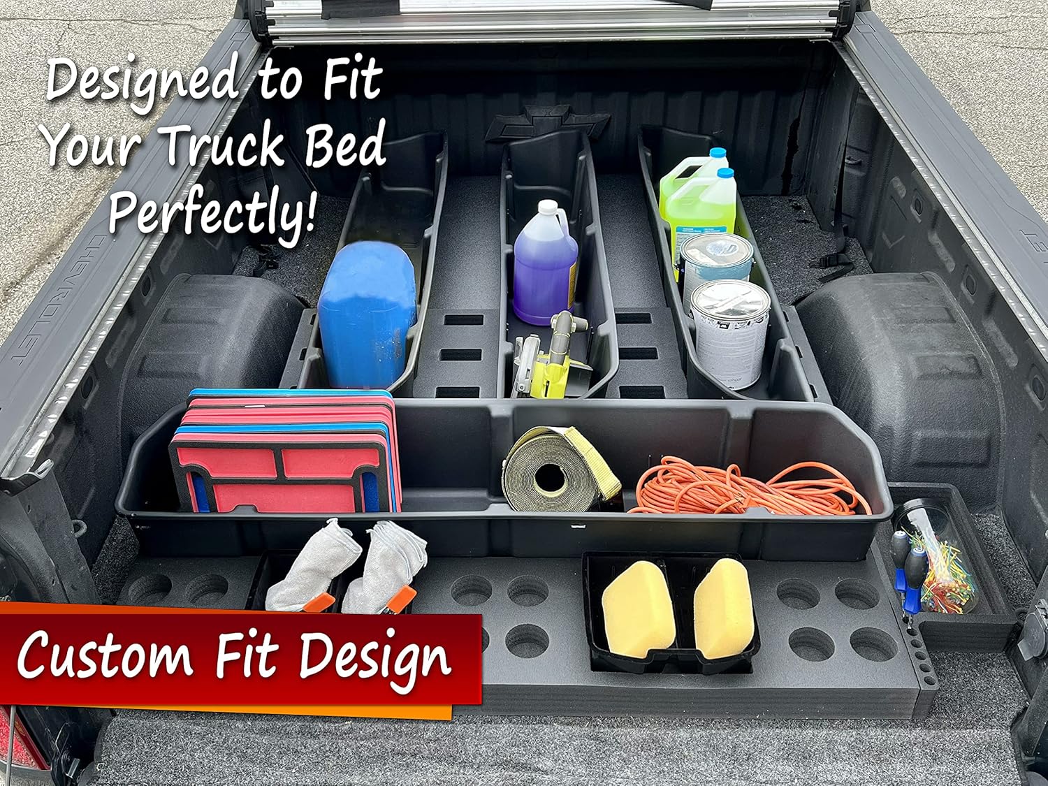 Truck Bed Storage System Cargo Organizer with 4 Weatherproof Containers C4250