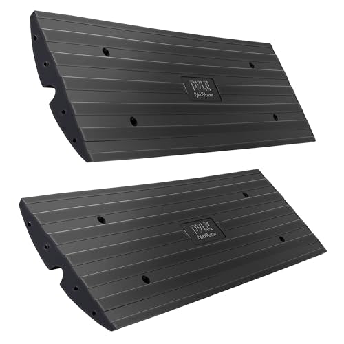 Pyle Car Driveway Curb Ramp - Heavy Duty Rubber Threshold Ramp - Also for Loading Dock, Garage, Sidewalk, Truck, Scooter, Bike, Motorcycle, Wheelchair Mobility & Other Vehicle - Pyle PCRBDR24