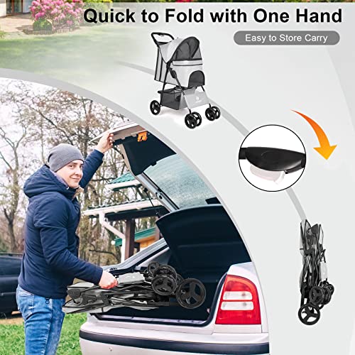 Foldable Pet Stroller with Brake, Canopy and Storage R198