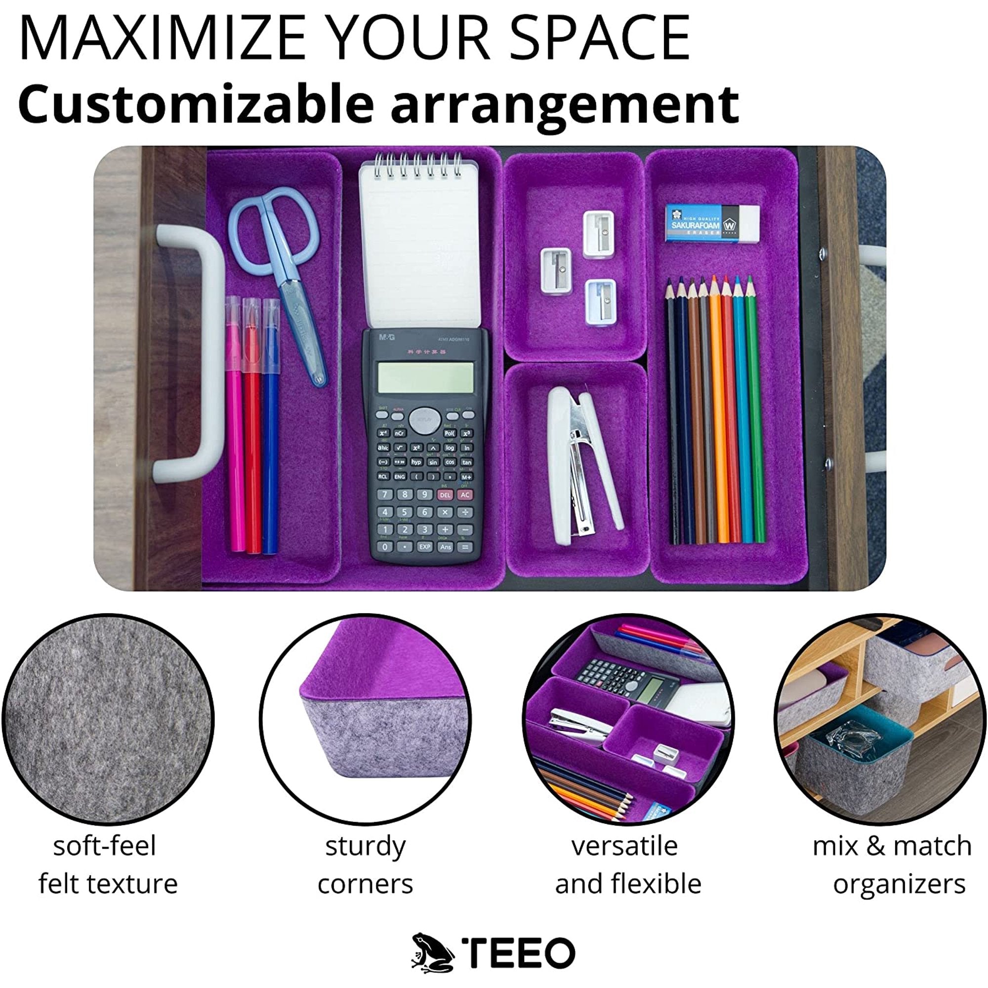 Felt Drawer Organizer for Desk, Kitchen, and Makeup Storage - Pack of 9 Q9407