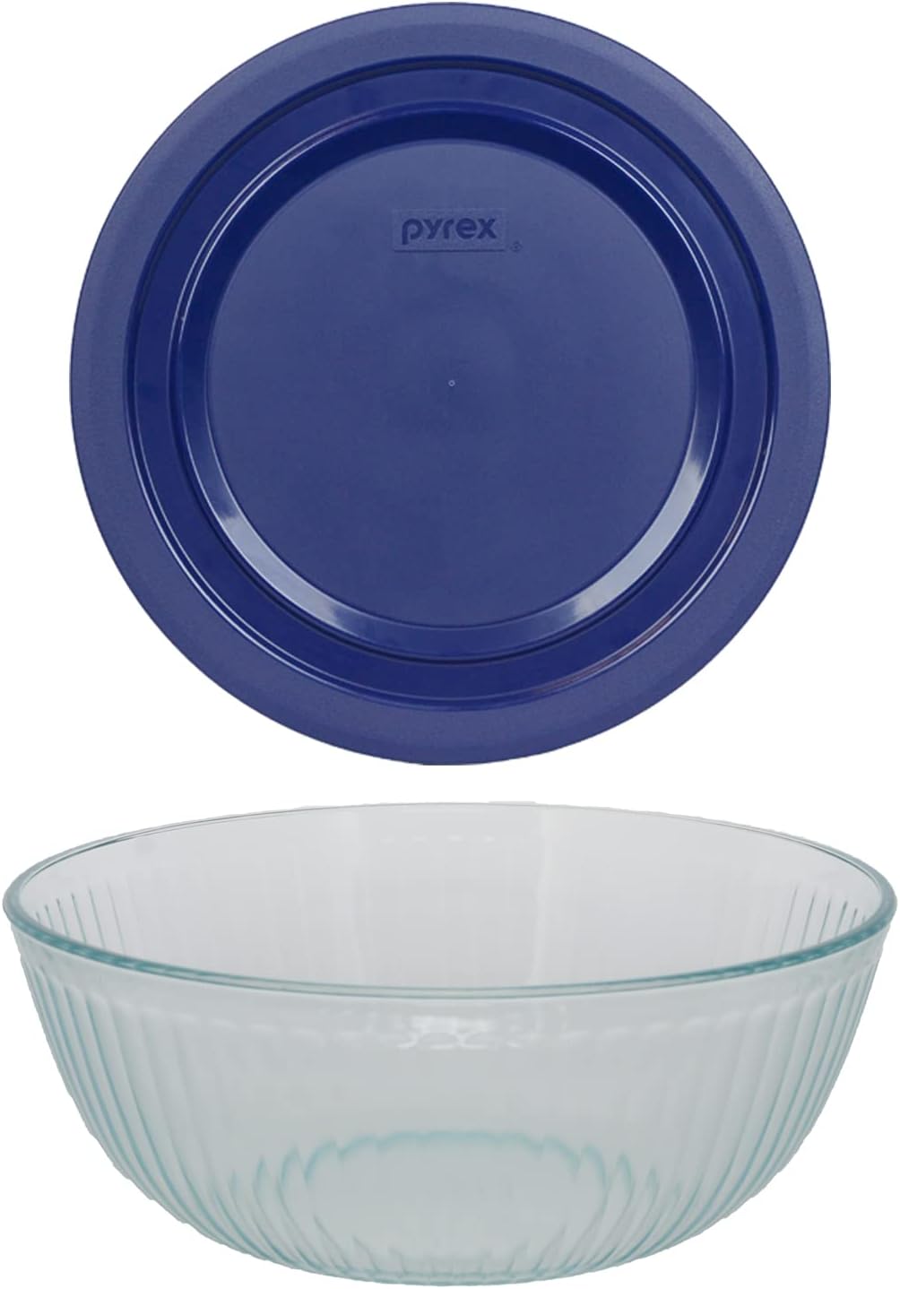Pyrex (1 7404 4.5qt Sculpted Glass Mixing Bowl, & (1) 7404-PC 4.5qt Blue Lid Made in the USA