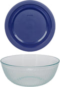 Pyrex (1 7404 4.5qt Sculpted Glass Mixing Bowl, & (1) 7404-PC 4.5qt Blue Lid Made in the USA