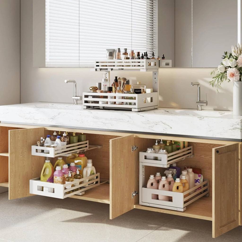 Under Sink Organizer 2-Tier Pull Out Cabinet Shelf, Adjustable Storage for Kitchen and Bathroom A14861