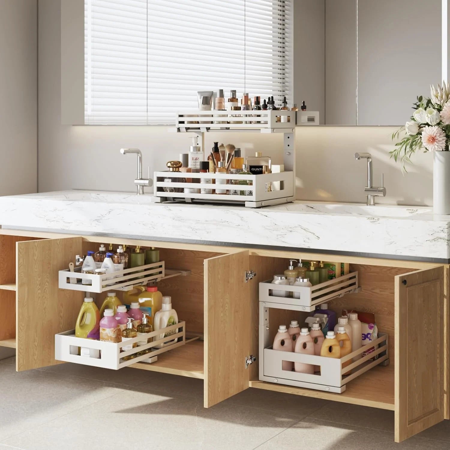 Under Sink Organizer 2-Tier Pull Out Cabinet Shelf, Adjustable Storage for Kitchen and Bathroom A14861