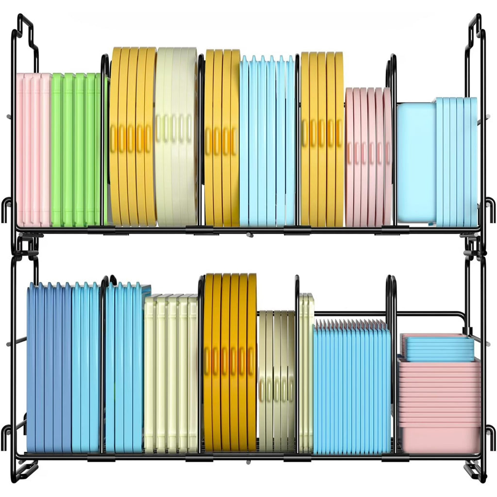 Food Container Lid Organizer, Large Capacity Adjustable 4 Dividers Detachable Lid Organizer Rack for Kitchen Cabinets, Drawers, Plastic Lid Organizer For Pantry Shelves, Cupboards, Black