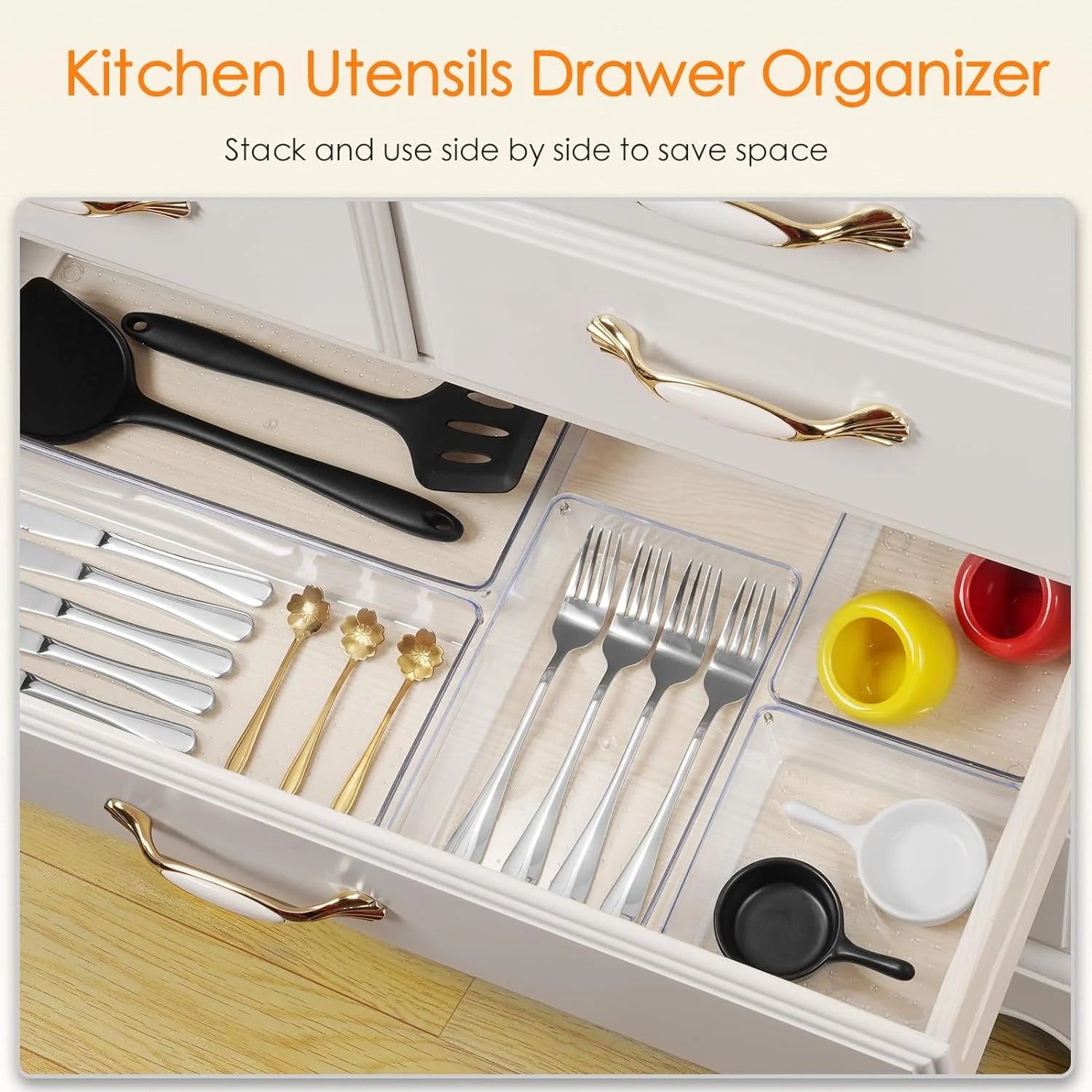 Clear Plastic Drawer Organizer Set - 14 PCS Storage Bins for Kitchen, Bathroom, Makeup and Office H497748