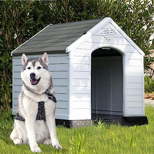 41 Inch Large Dog House Outdoor, Waterproof Dog Houses for Large Dogs Outdoor with Air Vents and Elevated Floor Plastic Indoor Dog House Weatherproof for Large Dogs Outside,Extra Large Dog House