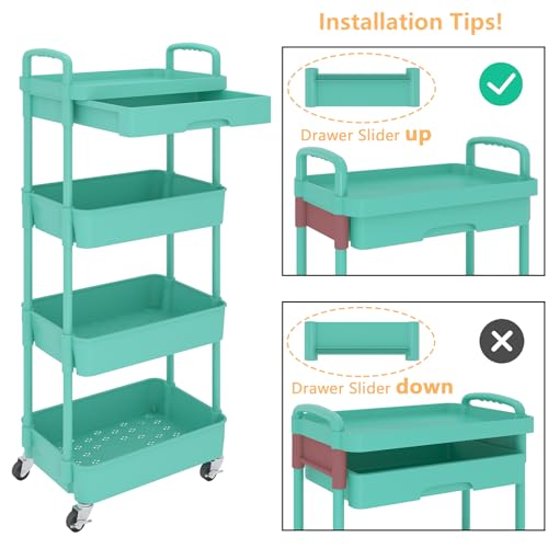 Rolling Utility Cart with Drawer, 3-Tier Storage Organizer, Black A207