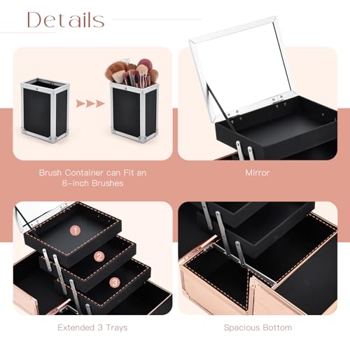 Makeup Train Case 11.8 Inch Extra Large with Mirror and 3 Trays E649