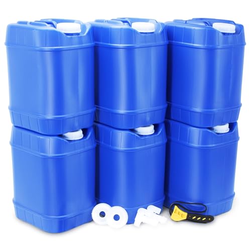Emergency Water Storage Containers - 20 Gallons (4 Tanks) - 5 Gallon Each Water Storage Tanks w/Lids + Spigot - Water Storage Container, Emergency Water Container, Survival Storage Tank - Stackable