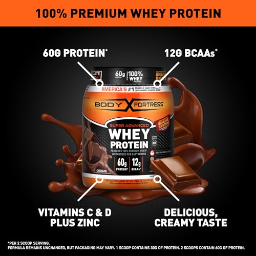 Chocolate Whey Protein Powder, 60g Protein & 12g BCAAs Per Serving, 3.9lbs E596147