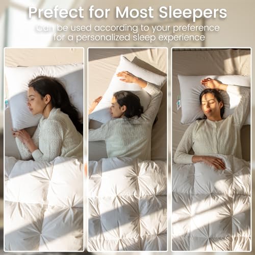Queen Size Down Pillows Set of 2, Soft Sleeping Pillows with Cotton Cover X403