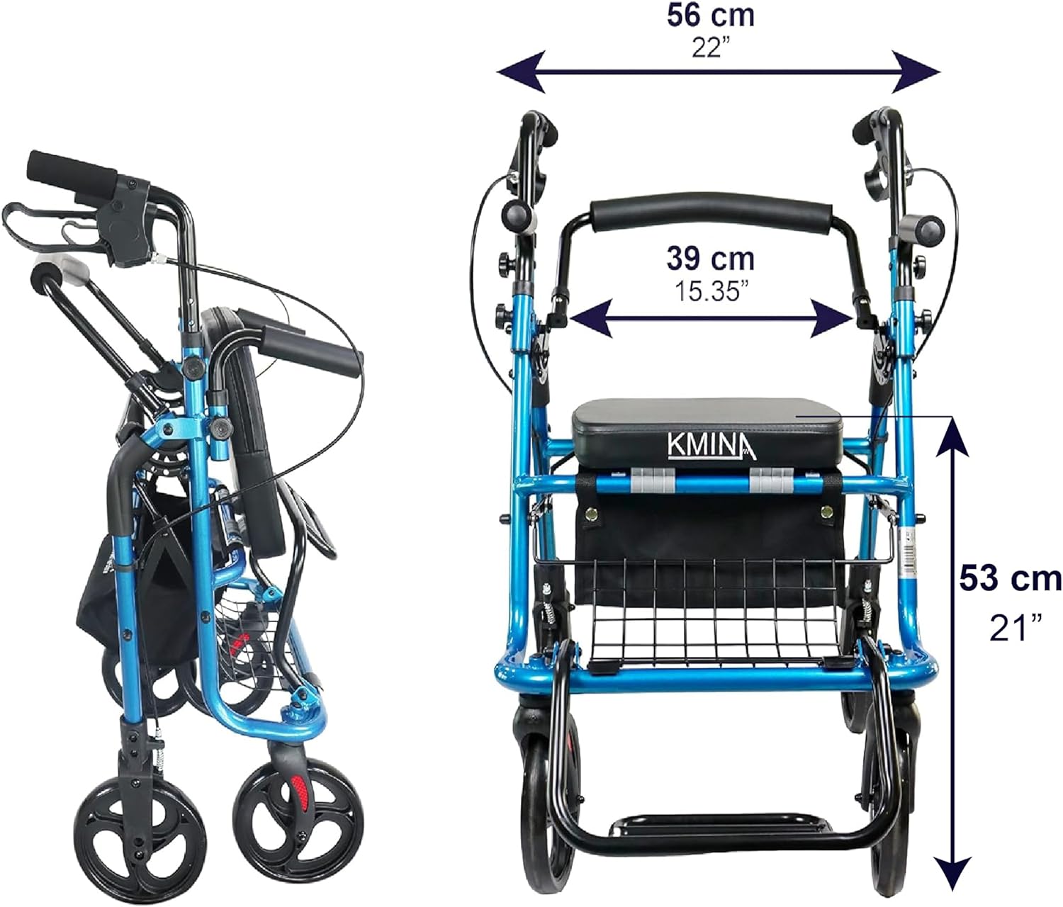Rollator Wheelchair Combo for Smooth Terrain, Folding with Seat for Seniors K130324