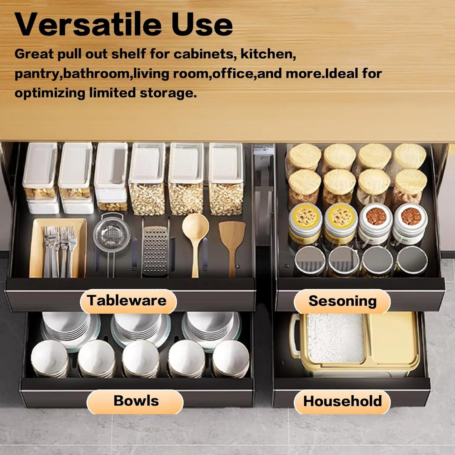 2 Pack Pull Out Drawers for Cabinets, 10W Adhesive Carbon Steel Organizer X139351