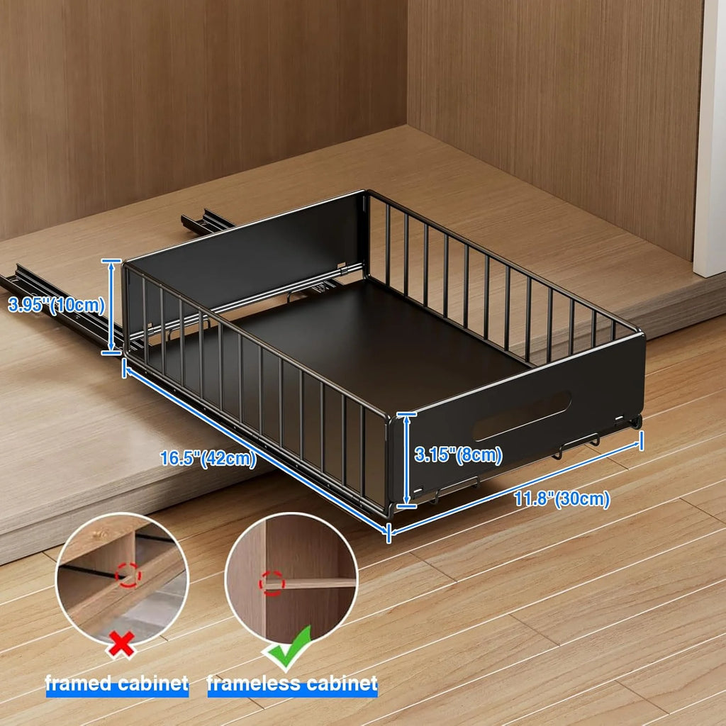 Pull Out Cabinet Organizer, Slide Out Drawers, Peel and Stick, Heavy Duty Shelves H68748