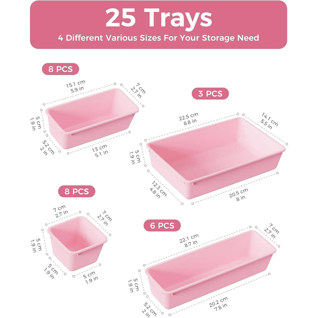 Plastic Drawer Organizers Set, 4-Sizes Vanity and Makeup Storage Trays B852