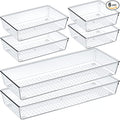 6 Pcs Large Size Clear Drawer Organizer Set, Acrylic Non Slip Non Cracking Kitchen Drawer Storage Tray Divider, Multifunctional Storage for Cosmetics, Bathroom, Tools, Kitchen and Office