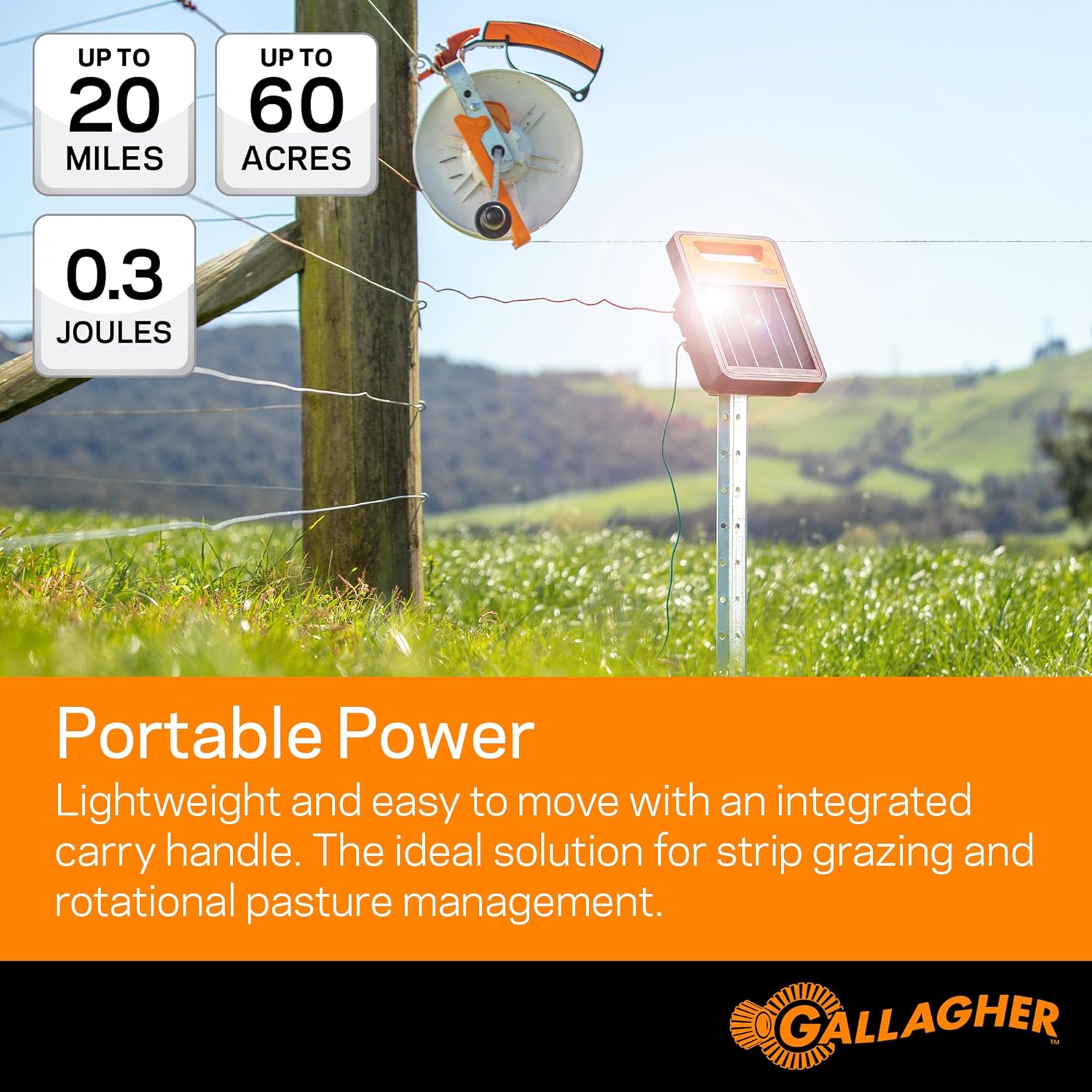 Solar Electric Fence Charger for 20 Miles or 60 Acres T68469