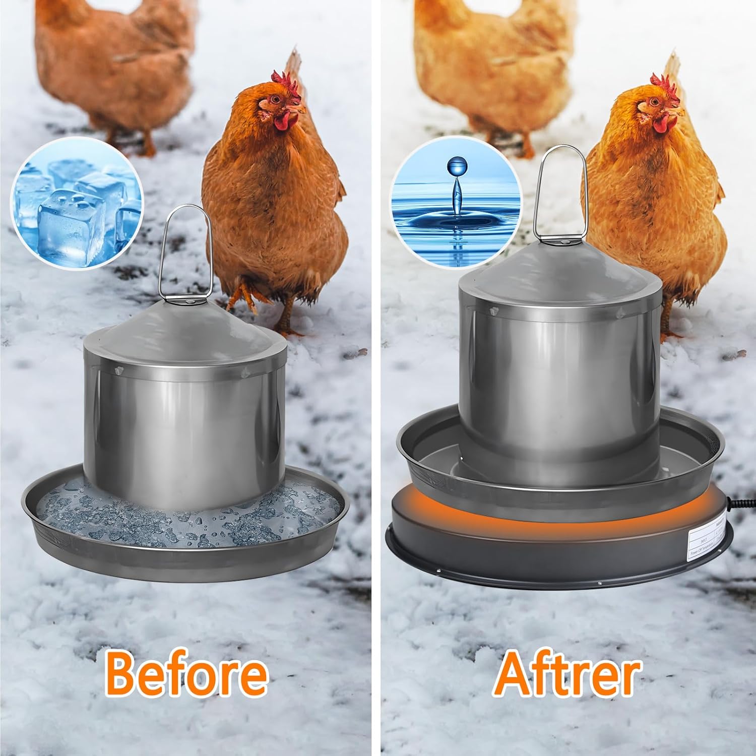 Heated Chicken Waterer Base for Winter, 125W, Fits Plastic or Metal Drinker W866480