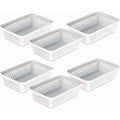 Plastic Storage Basket Set - Multipurpose Drawer Trays, Kitchen Pantry Containers, and Bathroom Bins - 6 Pack Medium Organizers, White