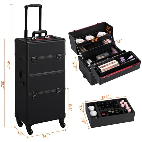 Makeup Train Case Aluminum Cosmetic Travel Trolley Dark Green Q867258