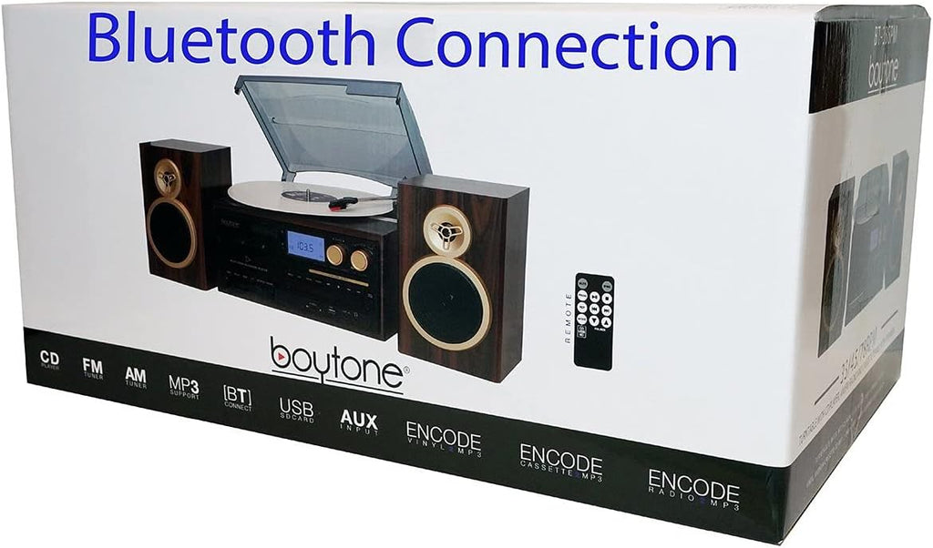 Bluetooth Record Player Turntable with AM/FM Radio, CD and Cassette Player V708