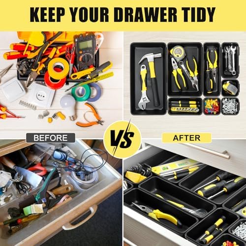 Tool Box Organizer Tray Divider, 60 Pack, 5 Sizes, Black Plastic Bins for Garage and Desk Storage X349