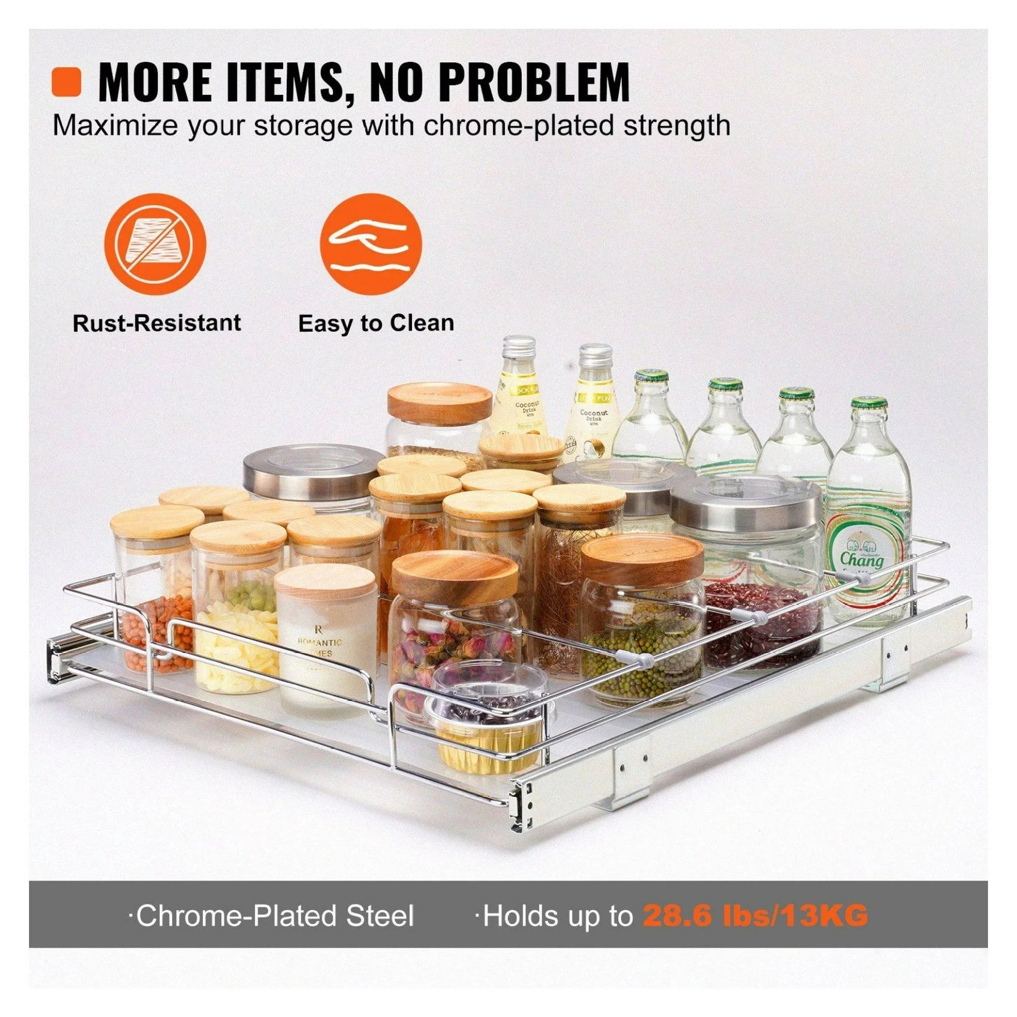 Chrome Steel Pull Out Cabinet Organizer, 20x21 Inch S3769
