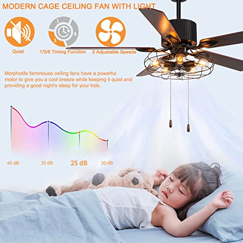 Caged Ceiling Fan with Lights Remote Control, 52" Industrial Black, 5 Reversible Blades L834504