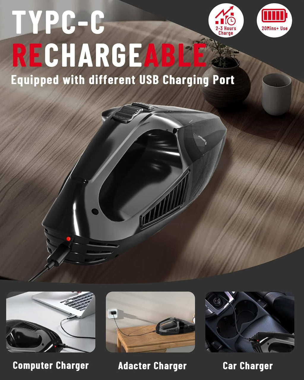 Handheld Vacuum Cordless, Car Vacuum Cleaner with Brushless Motor 12000Pa, HEPA Filter R214