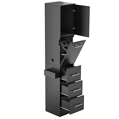 Beauty Salon Station, Salon Stations for Hair Stylist w/3 Drawer & 1 Large Cabinet, Barber Stations with 10 Hair Dryer Holders, Spa Salon Equipment Set (White)