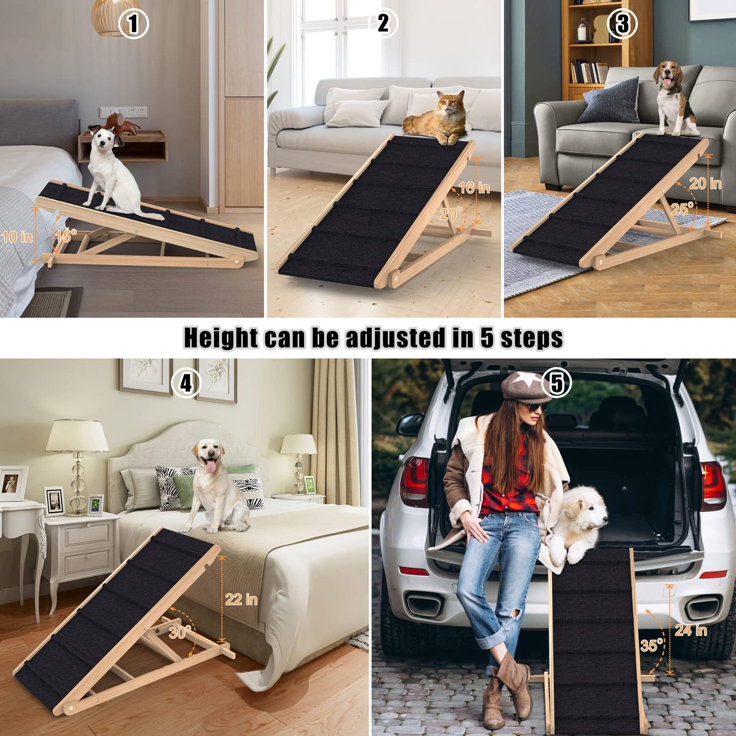 Folding Dog Ramp for Couch or Bed, Non-Slip, Adjustable Height N247292
