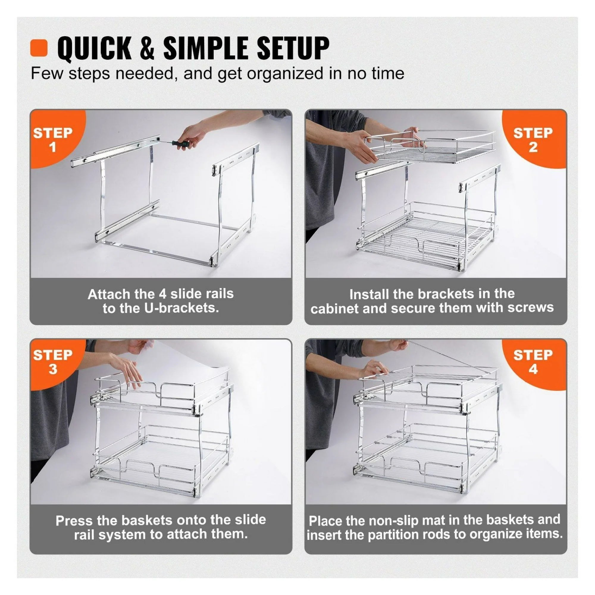 Pull Out Cabinet Organizer, Chrome Slide Out Shelves J564