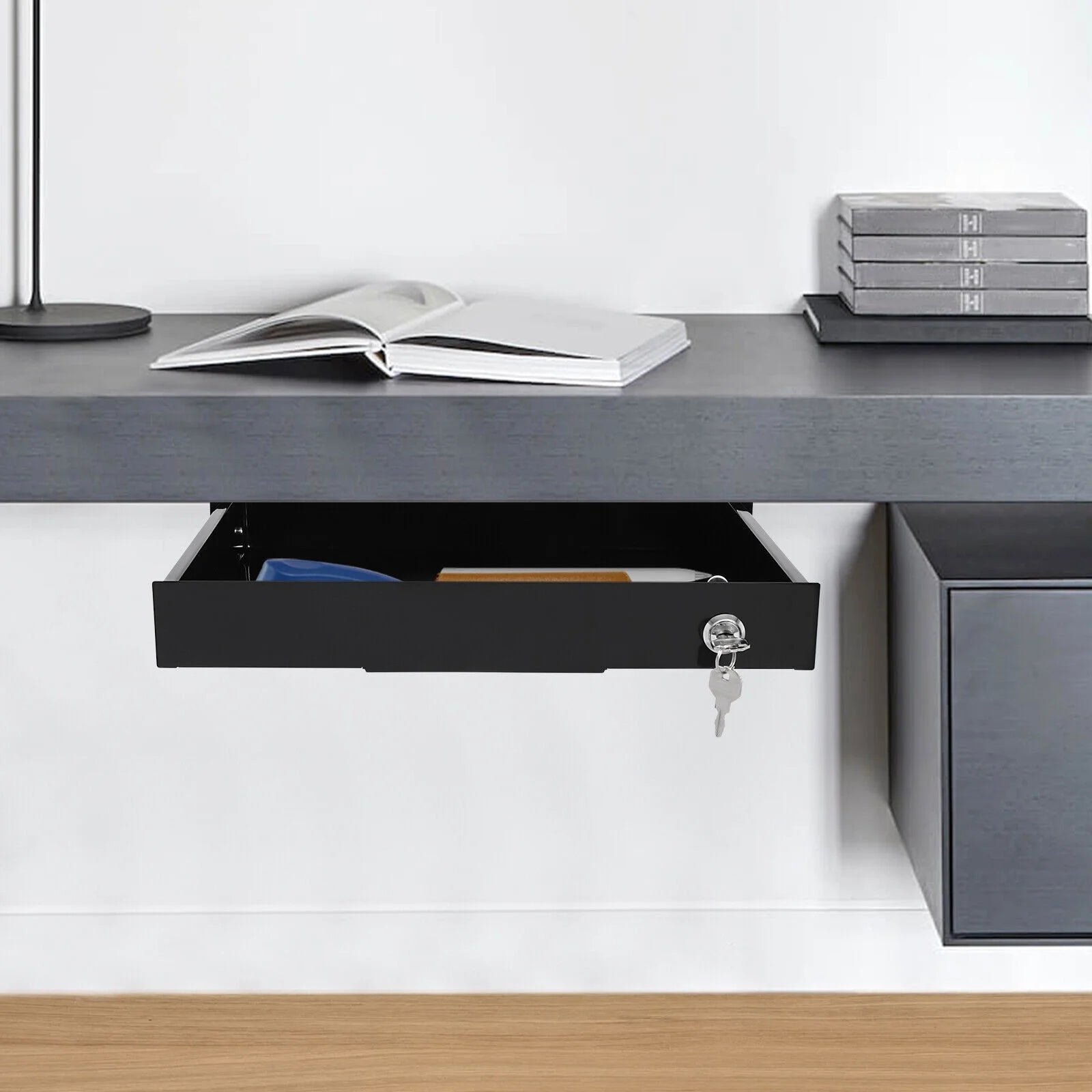 Under Desk Mounted Iron Drawer Storage with Keys E4804