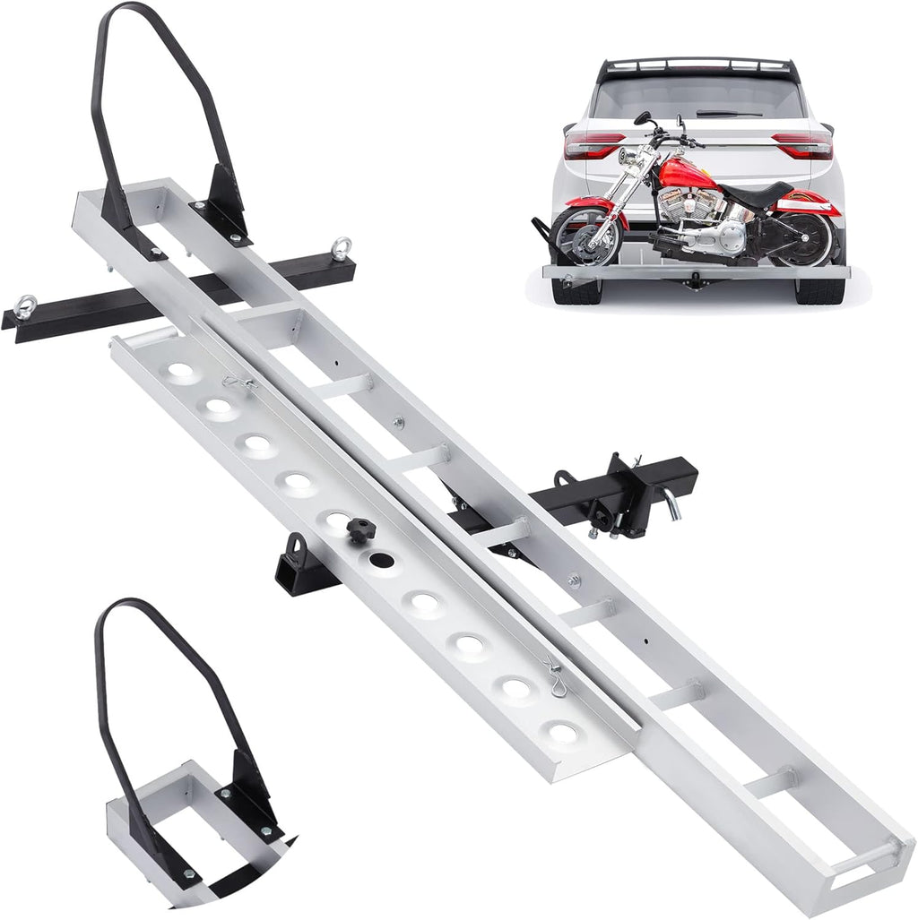 400LBS Aluminum Motorcycle Carrier, Heavy Duty Hitch-Mounted Dirt Bike Rack, Anti-Tilt Locking Device, Motorcycle Trailer Hitch Carrier with Loading Ramp