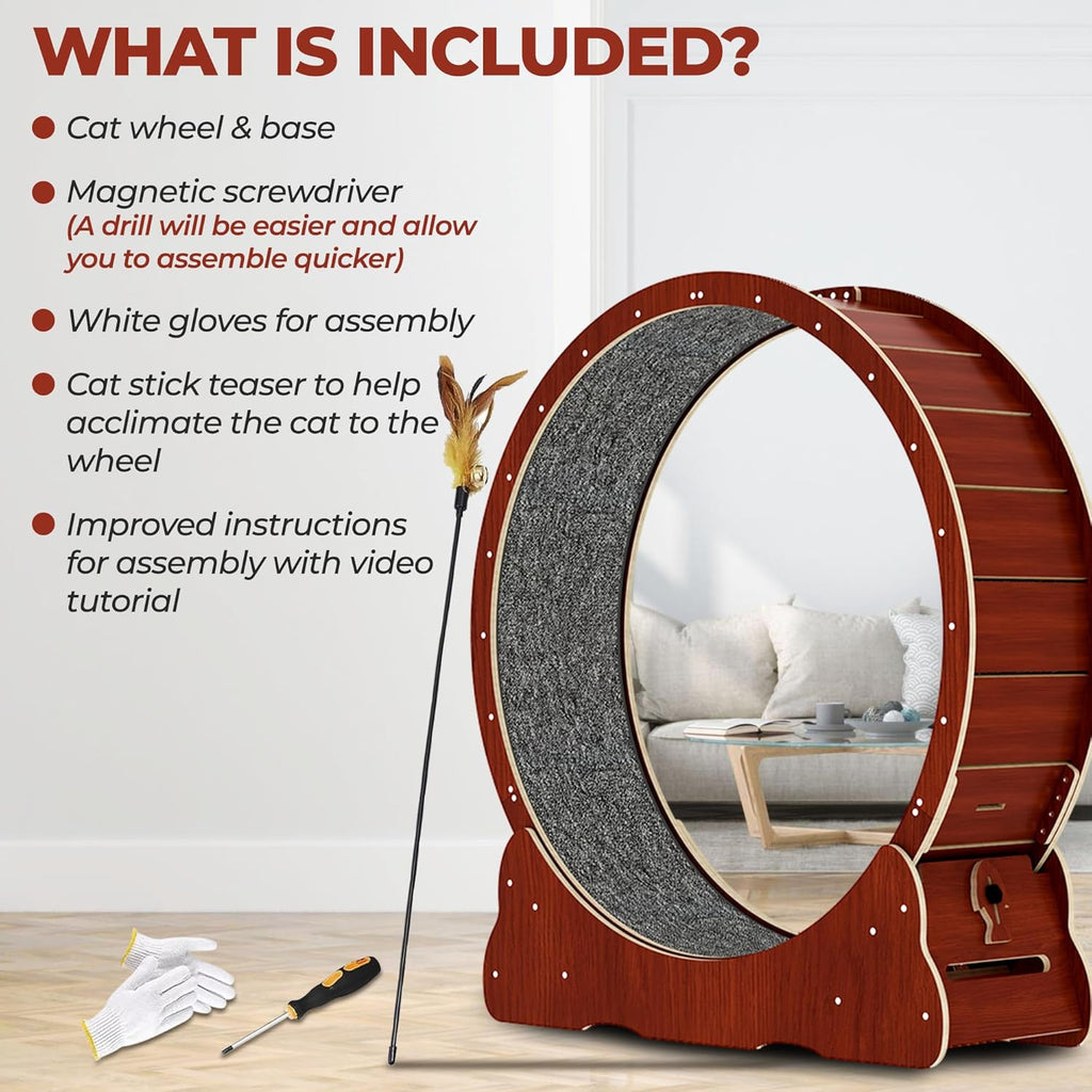 Cat Exercise Wheel for Indoor Cats, Quiet Wooden Treadmill with Carpeted Runway X70773